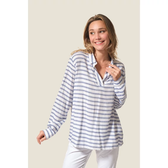 Kék csíkos lenge hosszú ujjú blúz_XXL